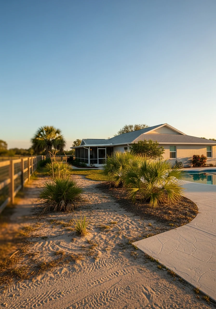 LaBelle or Clewiston residential home with typical rural Florida landscaping and clear sky.