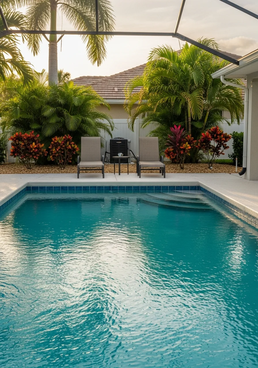 Close-up of a well-maintained home exterior in a Lee County neighborhood with mature landscaping.
